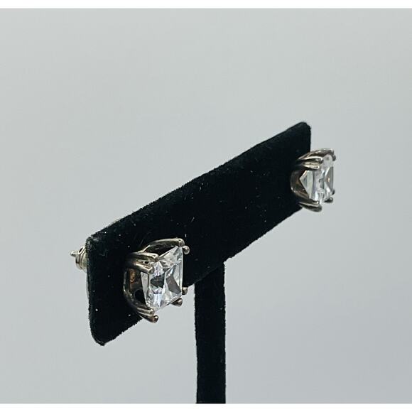 Cubic Zirconia Solitaire Earrings Sold Sterling Setting about 4 CTW Princess Cut - Picture 10 of 12